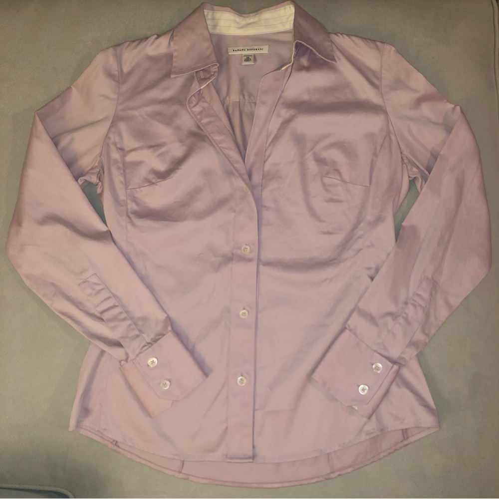 BR Stretch Lavender XS Button Down Shirt Striped Cuff Women’s Banana Republic - Picture 4 of 10